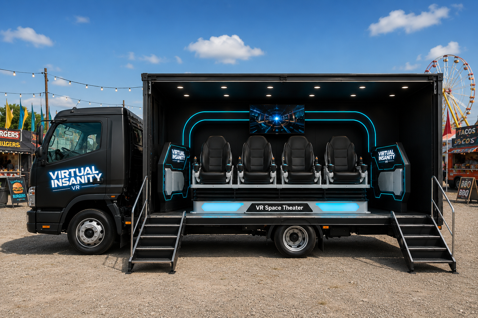 VR Truck desplegado en feria de día