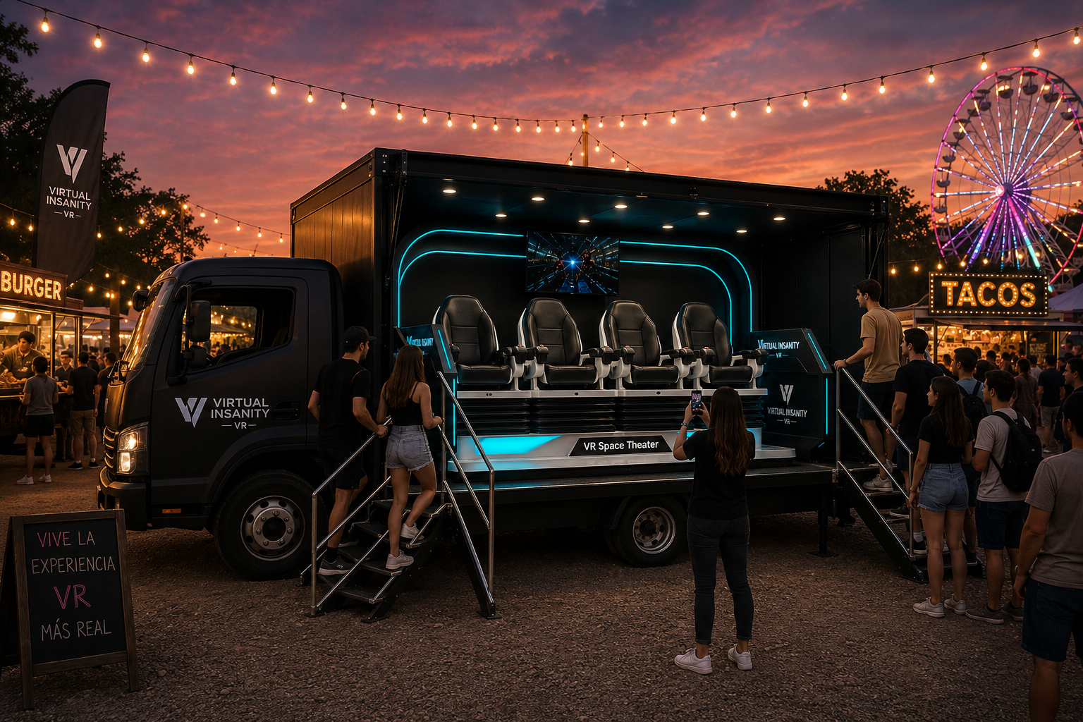 VR Truck en feria al atardecer
